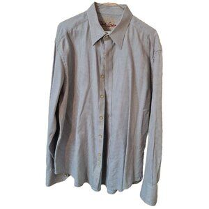 Robert Graham Shirt 2 XL Sky Blue Gold Check Embroidered Classic Fit 100% Cotton